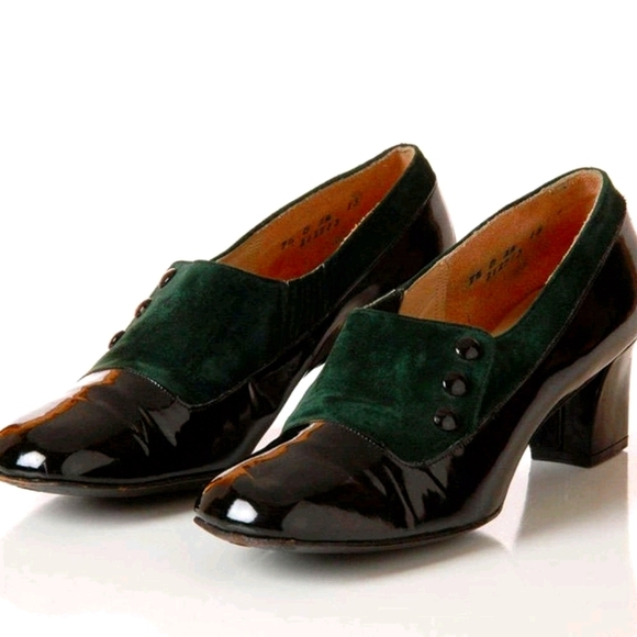 Serenades by Florsheim Shoes - Vintage Genuine Leather Green & Black Heels - 7.5M